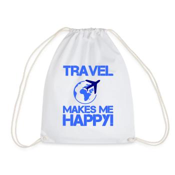 travel happy - Drawstring Bag - white - Front