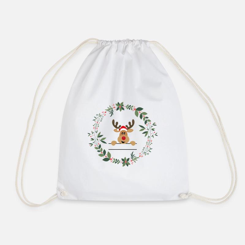 Reindeer Advent Wreath - Drawstring Bag - white