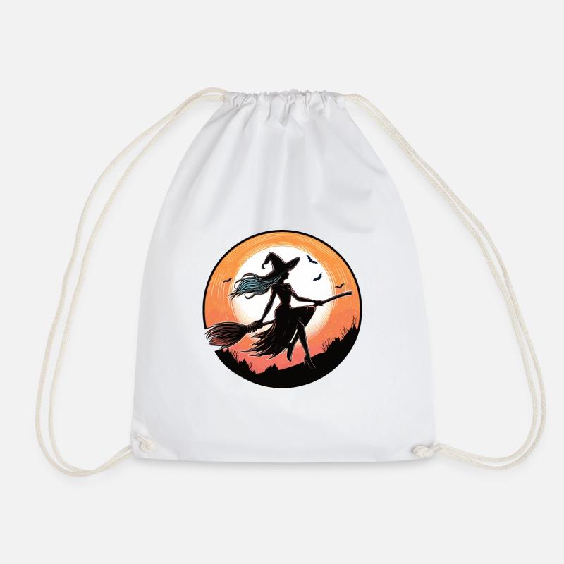Witch on a broom - Drawstring Bag - white