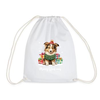 Collie chien joyeux Woofmas Noël - Sac de sport léger - blanc - Devant