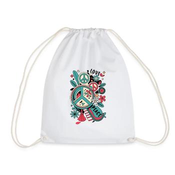 Love Peace 60s 70s Hippie Costume - Drawstring Bag - white - Front