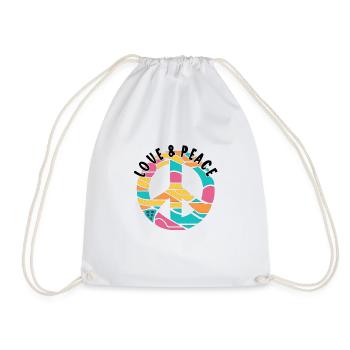 Love Peace 60s 70s Hippie Costume - Drawstring Bag - white - Front