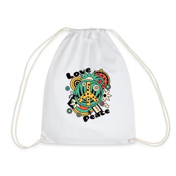 Love Peace 60s 70s Hippie Costume - Drawstring Bag - white - Front