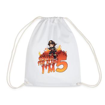 Kids Firefighter 5 Year Old Birthday Boy Theme - Drawstring Bag - white - Front