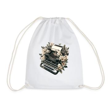 Typewriter with flowers - Drawstring Bag - white - Front