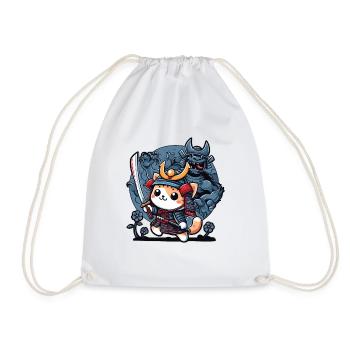 Samurai-Ninja-Katze und Monster dahinter - Turnbeutel - Weiß - Vorne
