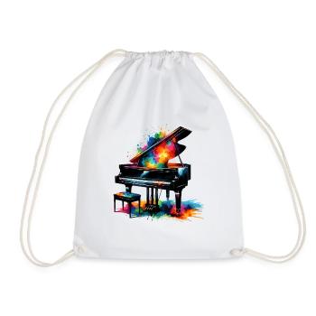 Black Piano in Watercolors - Drawstring Bag - white - Front