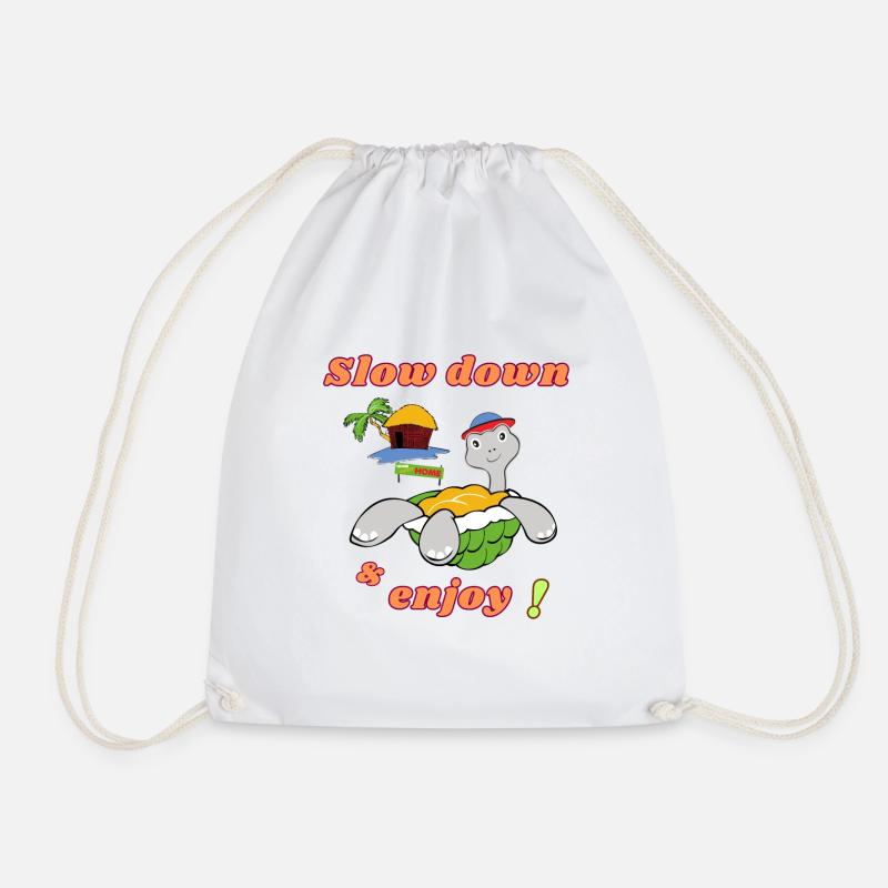 Slow down turtle at home - Drawstring Bag - white