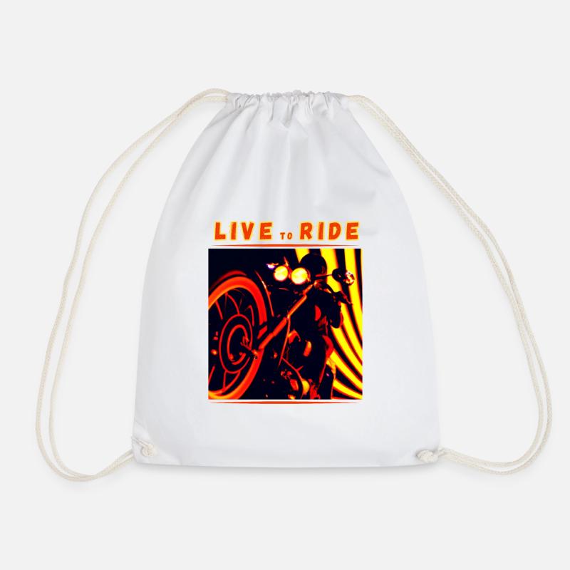 Rider and motorcycle from below - modern outline - Drawstring Bag - white