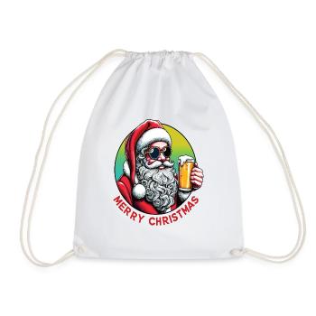 Santa Claus with beer merry christmas - Drawstring Bag - white - Front
