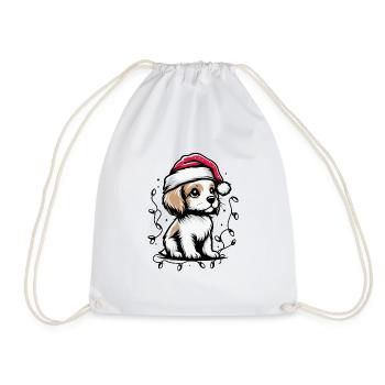 Entzückende Hundeweihnachtsbeleuchtung Weihnachtsmütze - Turnbeutel - Weiß - Vorne