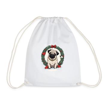 Merry Pugging Christmas Dog Santa Pug Xmas Merry - Drawstring Bag - white - Front