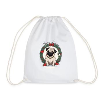 Merry Pugging Christmas Dog Santa Pug Xmas Merry - Drawstring Bag - white - Front