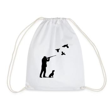 Quail Hunting Bird Men Hunter Dog - Drawstring Bag - white - Front