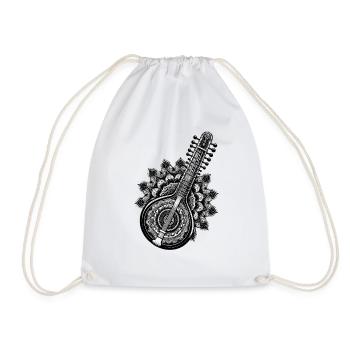 Sitar mit Komplexem Indischen Mandala-Muster - Turnbeutel - Weiß - Vorne