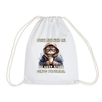 Lustiges Katze mit Kaffee und Spruch Design - Turnbeutel - Weiß - Vorne