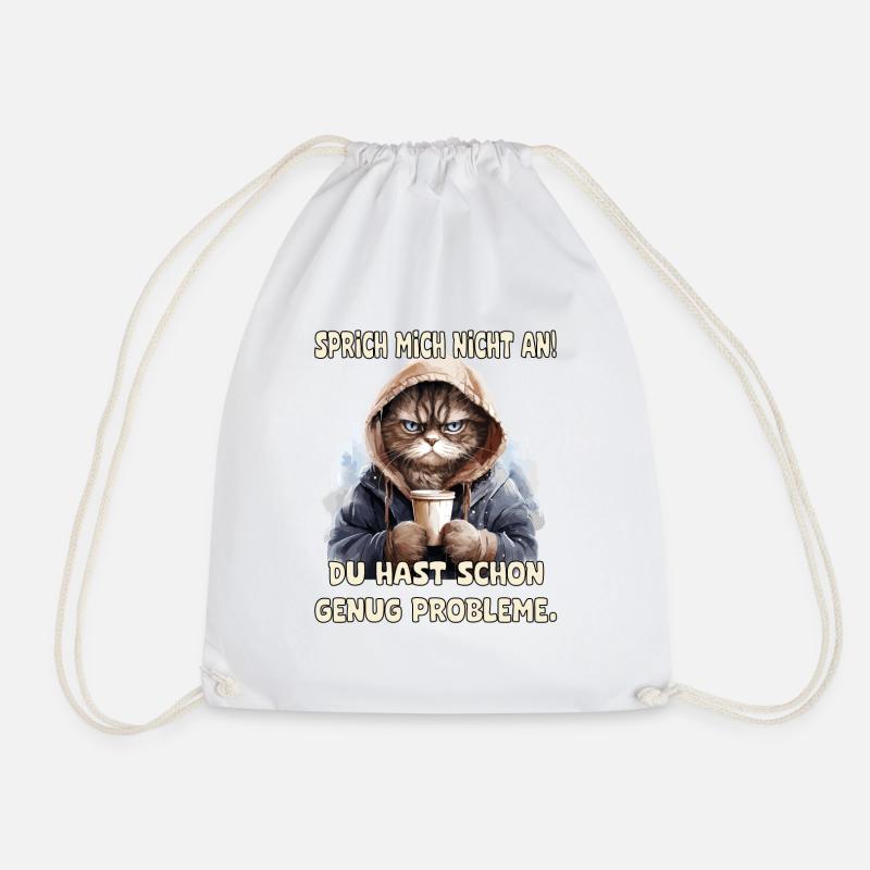Lustiges Katze mit Kaffee und Spruch Design - Turnbeutel - Weiß