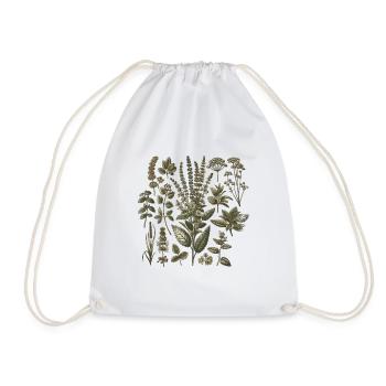 Vintage Botanical Illustration of Medicinal Herbs - Drawstring Bag - white - Front