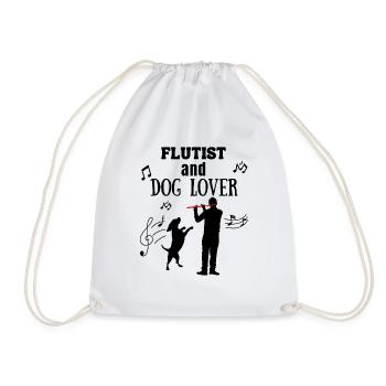 Flutist and Dog Lover Gift - Drawstring Bag - white - Front