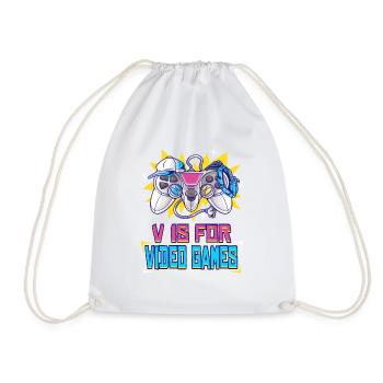 V is for Video Games: Stylish Controller Design - Drawstring Bag - white - Front