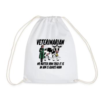 "No matter how cold it is" Country Veterinarian - Drawstring Bag - white - Front