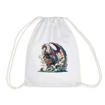 Mystical dragon on the rock - Drawstring Bag - white - Front