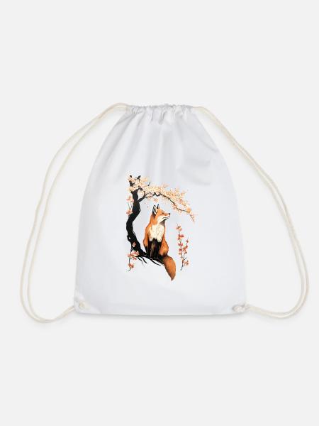 Fox & Sakura: Wildtiere Und Frühlingslandschaft - Turnbeutel - Weiß