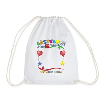 55th Birthday Man and Woman Guestbook - Drawstring Bag - white - Front