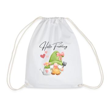Hello Spring - Gardener Gnome with Tulips - Drawstring Bag - white - Front