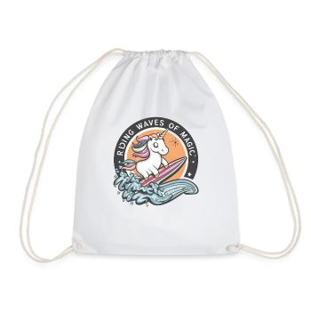 Unicorn Surfing: Riding Waves of Magic! Art Design - Drawstring Bag - white - Front