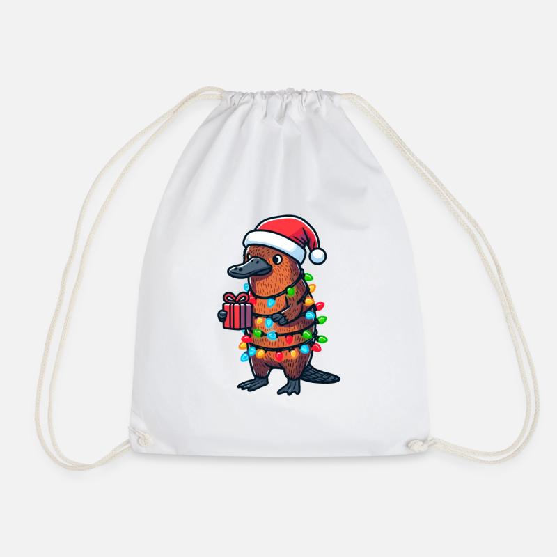 Schnabeltier trägt Weihnachtsmannmütze und hält eine Geschenkbox in der Hand - Turnbeutel - Weiß