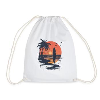 Surfboard sunset and palm trees - Drawstring Bag - white - Front