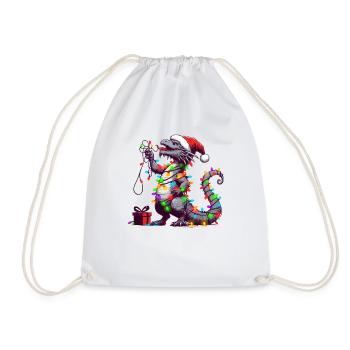 Dragon Wearing Santa Hat, Holding A Present Box Xm - Drawstring Bag - white - Front