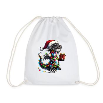 Dragon Wearing Santa Hat, Holding A Present Box Xm - Drawstring Bag - white - Front