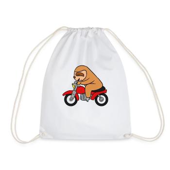 Sloth Riding Motorcycle T-Shirt Funny Animal Pun - Drawstring Bag - white - Front