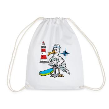 Seagull Seagulls Lighthouse Compass Seafarer Ahoy - Drawstring Bag - white - Front