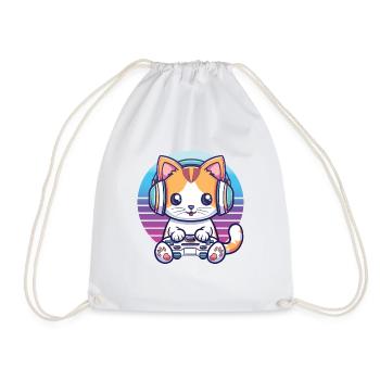 Katze gaming retro background - Turnbeutel - Weiß - Vorne
