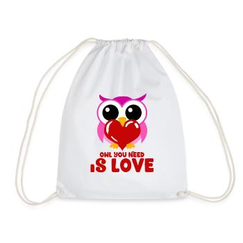 Owl You Need Is Love Funny Cute Pink Owl Heart - Drawstring Bag - white - Front