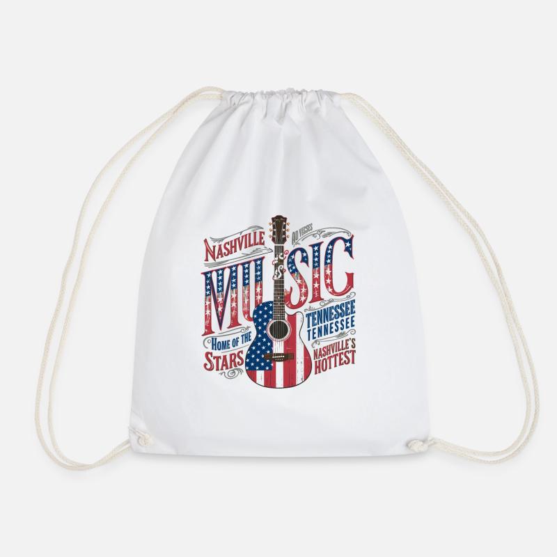Nashville Music US Flag Guitar - Drawstring Bag - white