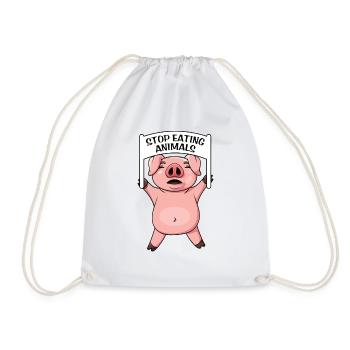 Stop eating Animals Pig Protest - Drawstring Bag - white - Front