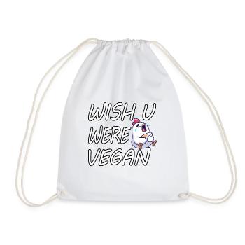 Wish u were Vegan Cute Chicken Design - Drawstring Bag - white - Front