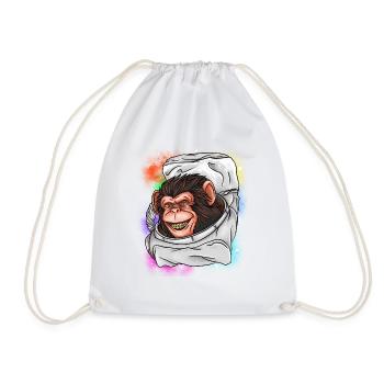 Astronaut Monkey T-Shirt - Funny Smiling Space - Drawstring Bag - white - Front