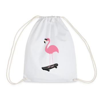 Coole Flamingo On Skateboard Sonnenbrille Pink Vogel - Turnbeutel - Weiß - Vorne