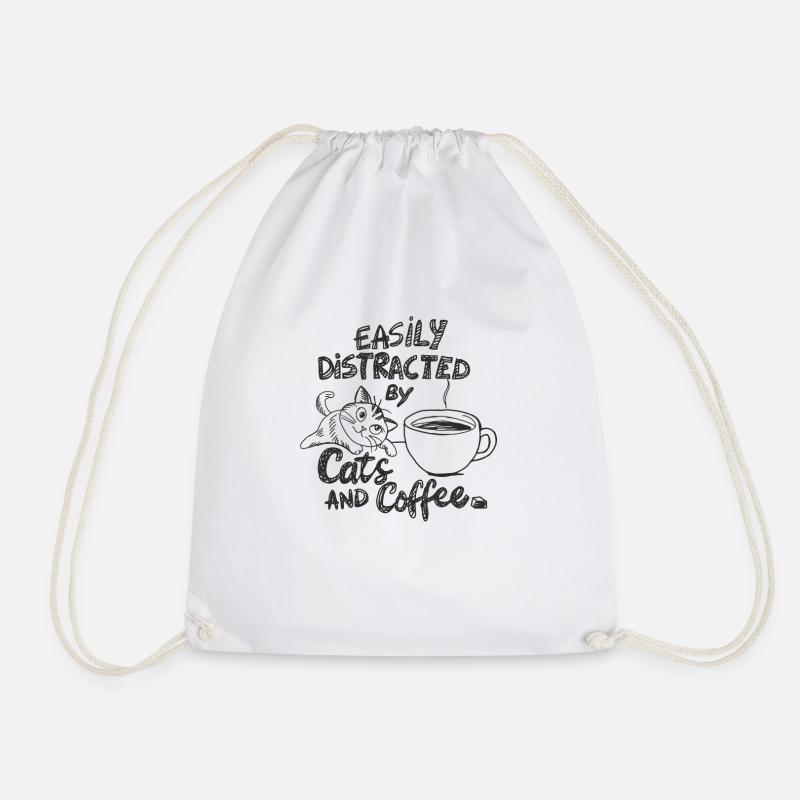 easily distracted by cats and coffee cat lover - Turnbeutel - Weiß