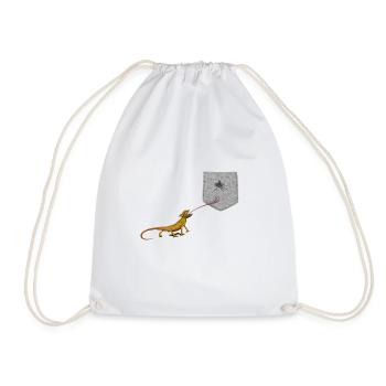 Lizard Tongue Reaching For Fly In Fake Pocket Fun - Drawstring Bag - white - Front