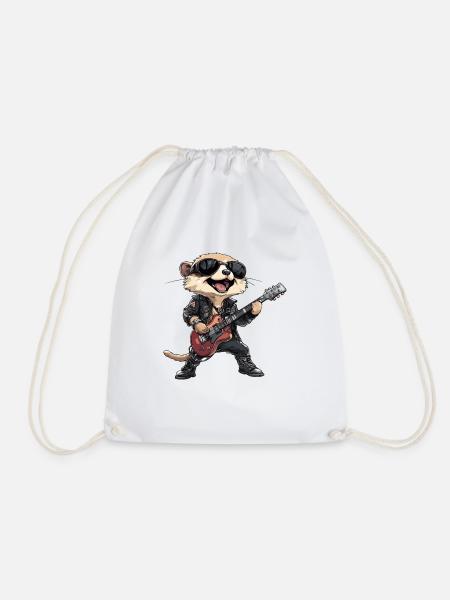 Heavy Metal Erdmännchen Rocker mit Gitarre - Turnbeutel - Weiß