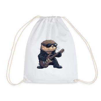 Heavy Metal Otter Rocker with Guitar - Drawstring Bag - white - Front