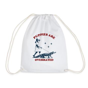 Puppies are Overrated - Girl Walking an Alligator - Drawstring Bag - white - Front