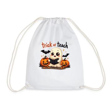 trick or teach cute halloween shirt for teachers - Drawstring Bag - white - Front