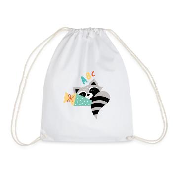 Raccoon with school cone school enrollment - Drawstring Bag - white - Front